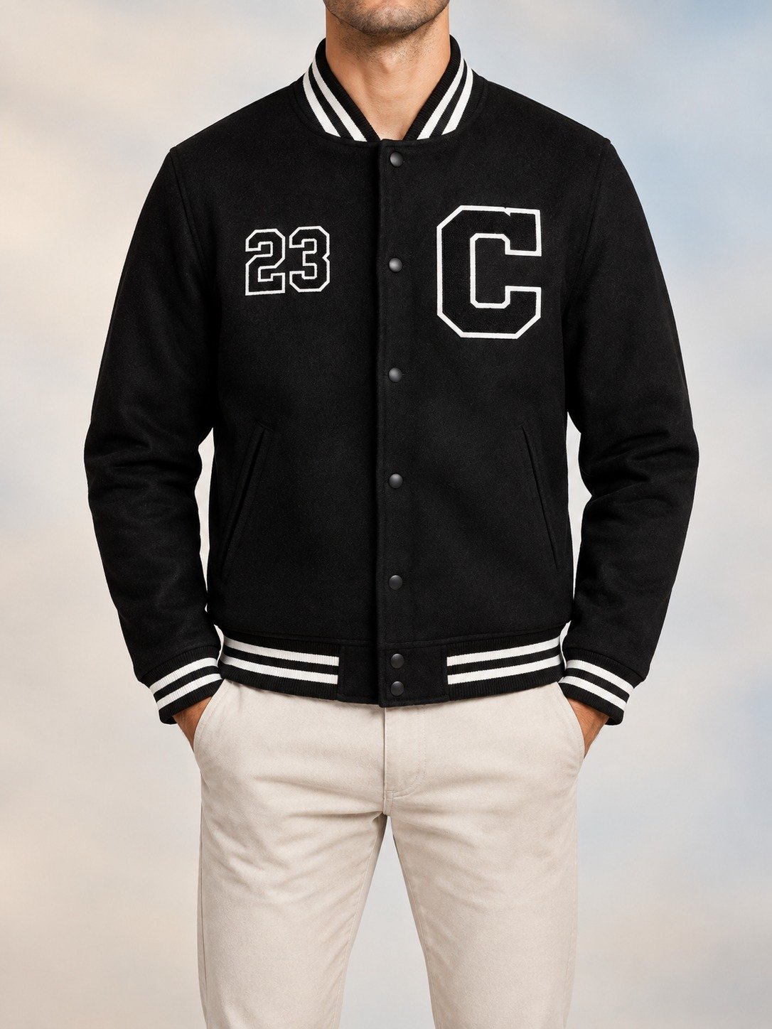 Cotton Fleece varsity jacket with embroidery on front and back