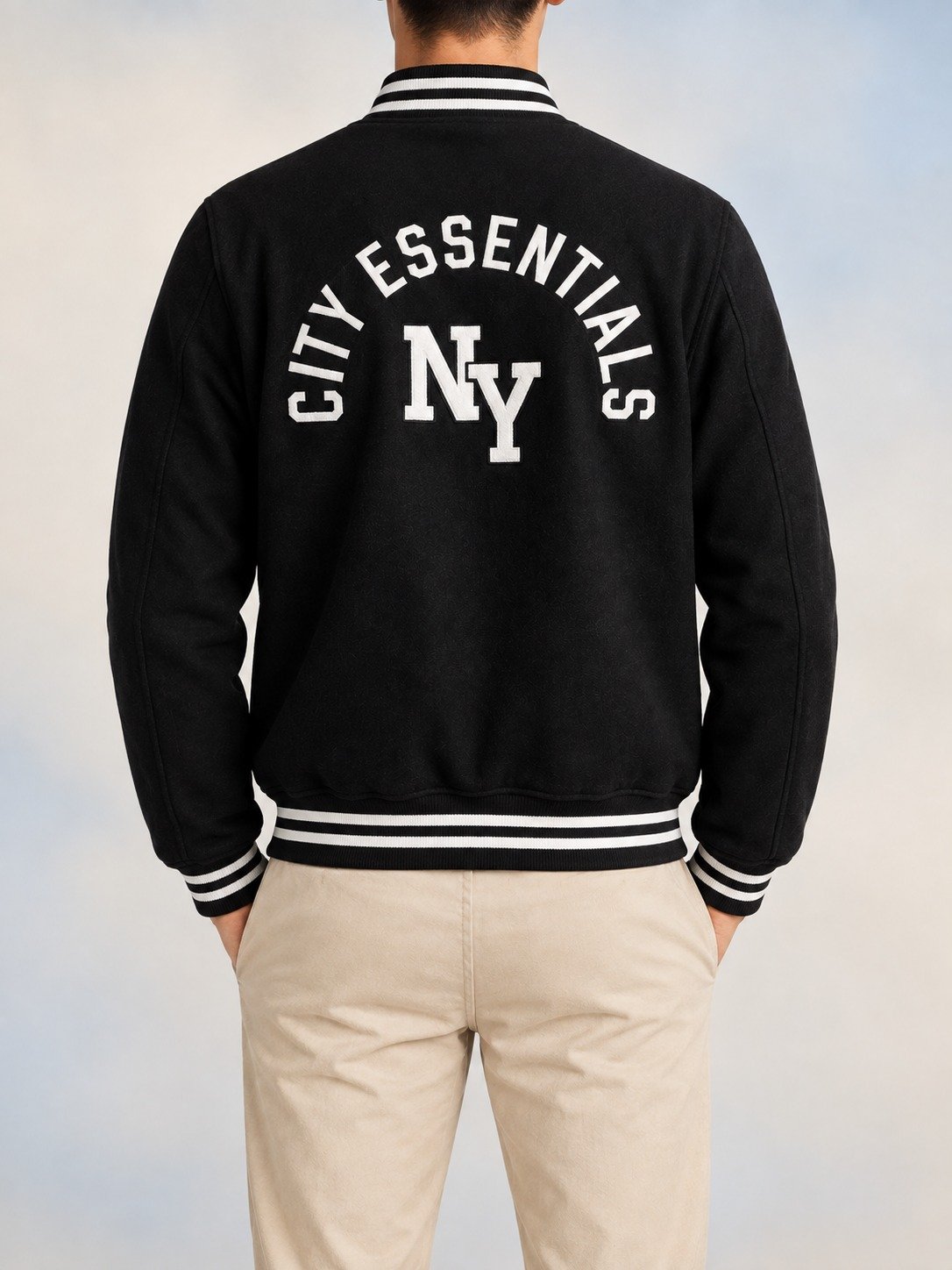 Cotton Fleece varsity jacket with embroidery on front and back - Image 2