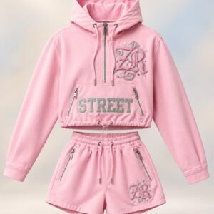 Wind Breaker set in fleece with rhinestones and embroidery