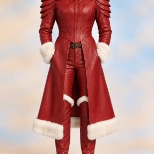 Scarlet Holiday Leather Trench and Trouser Ensemble