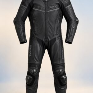 Heavy Duty Matte Black Leather Bike Racing Suit