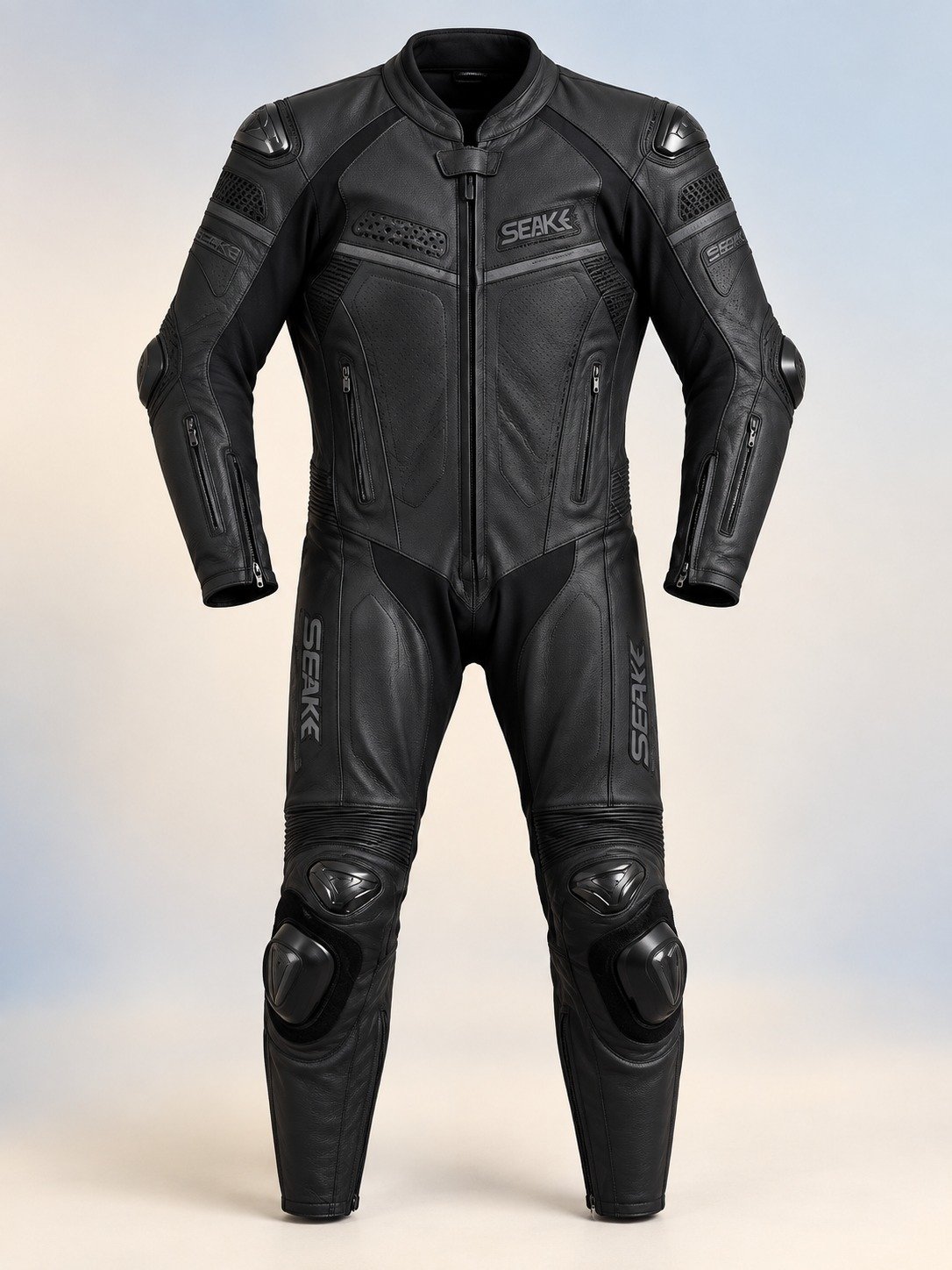 Heavy Duty Matte Black Leather Bike Racing Suit